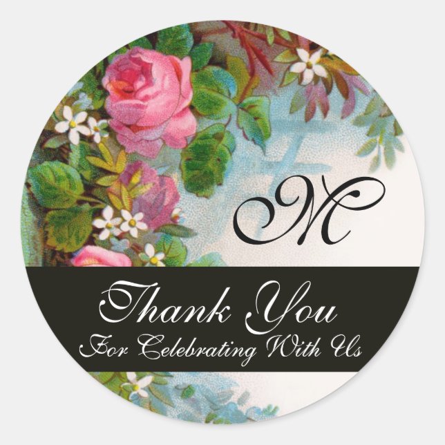 PINK ROSES AND JASMINE FLOWERS  Thank You Classic Round Sticker (Front)