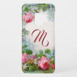 Pink Roses And Jasmines Floral Monogram Case-mate Samsung Galaxy S9 Case at Zazzle