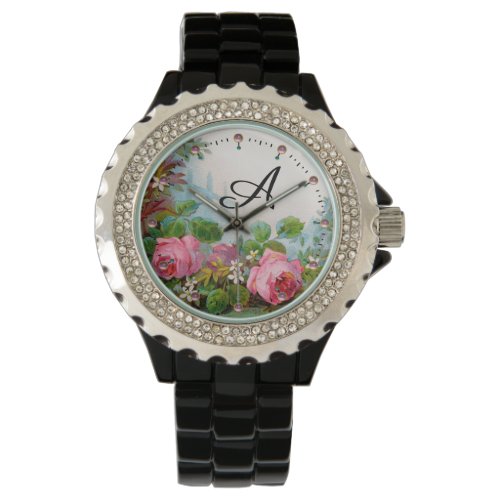 PINK ROSES AND JASMINESFLORAL MONOGRAM WATCH