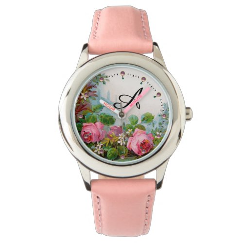 PINK ROSES AND JASMINESFLORAL MONOGRAM WATCH