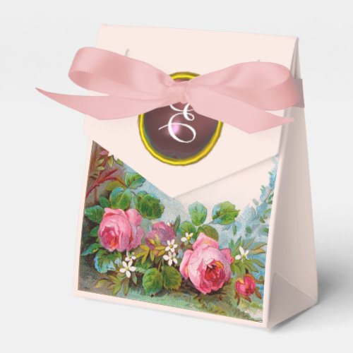 PINK ROSES AND JASMINES GEM STONE WEDDING MONOGRAM FAVOR BOXES