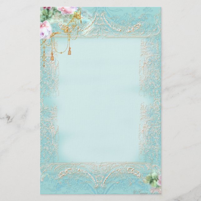 Pink Roses and Lace Stationery (Front)
