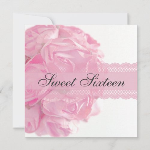 Pink Roses and Lace Sweet Sixteen Birthday Party Announcements