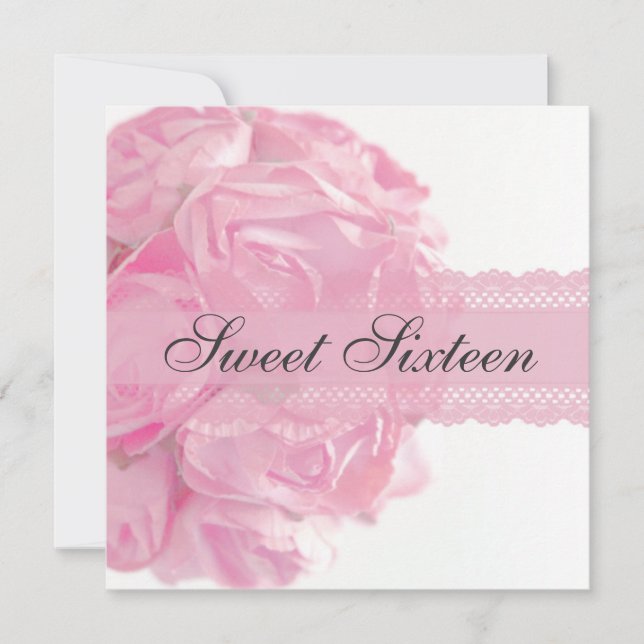 Pink Roses and Lace Sweet Sixteen Birthday Party Invitation (Front)