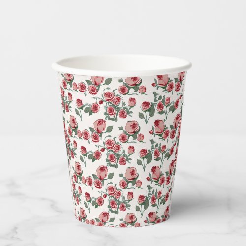 Pink Roses and Leaves Pattern Paper Cups