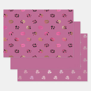 Pink Roses and Leopard Lips Wrapping Paper Sheets