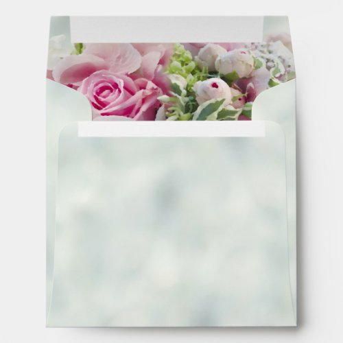 Pink Roses and Light Teal Wedding Square Envelope