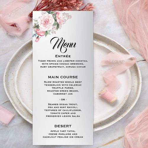 Pink Roses and Luxe Silver Wedding Menu