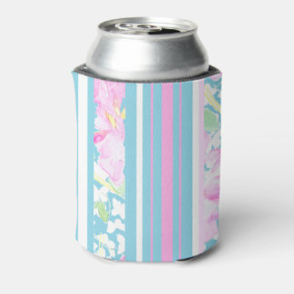 Pink Roses and Matching Stripes Can Cooler