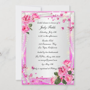 Pink Roses And Pearls Bridal Shower Invitation