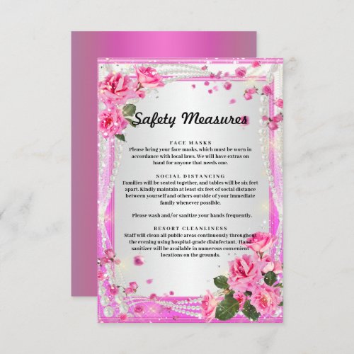 Pink Roses And Pearls Safety Measures Enclosure Card