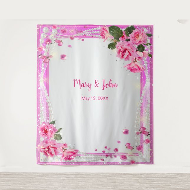 Pink Roses And Pearls Wedding Backdrop (Front)