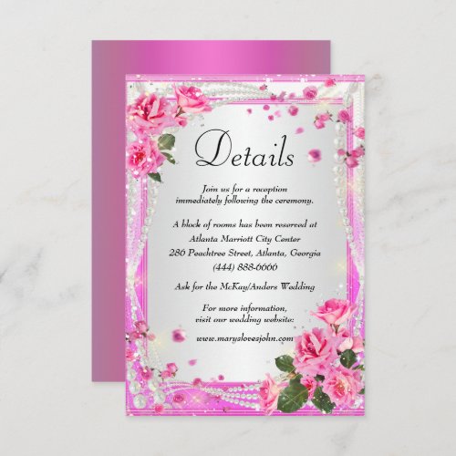 Pink Roses And Pearls Wedding Details Enclosure Card