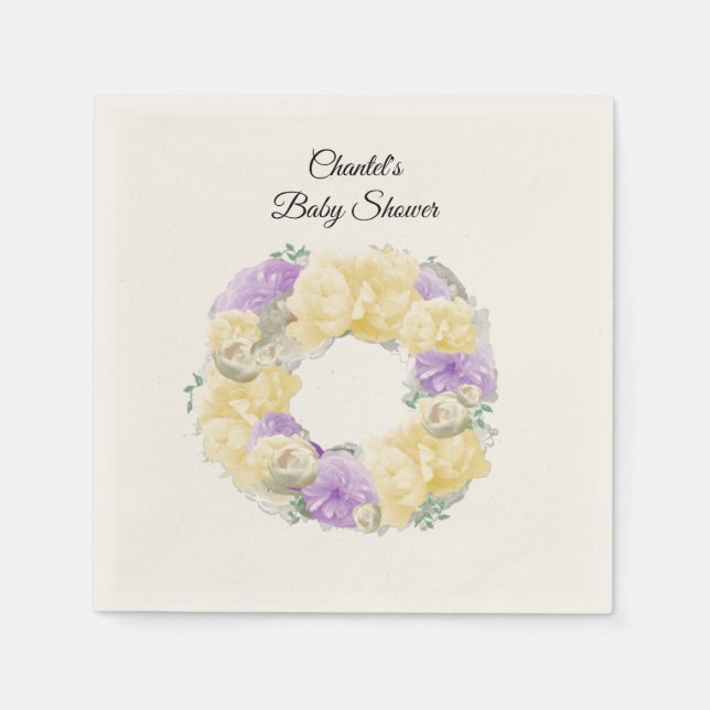 Pink Roses and Peonies Baby Shower Paper Napkins (Front)