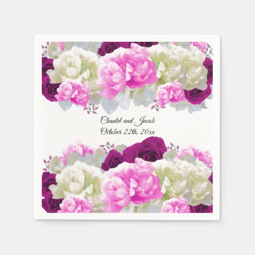 Pink Roses and Peonies Wedding Paper Napkins