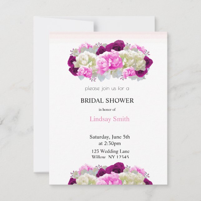  Pink Roses and Peony Bridal Shower Invitation (Front)