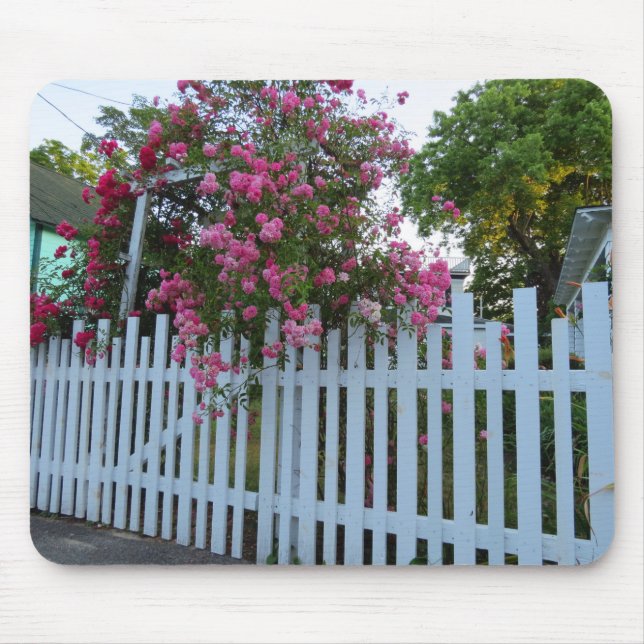Pink Roses and Picket Fence - Martha's Vineyard Mouse Pad (Front)