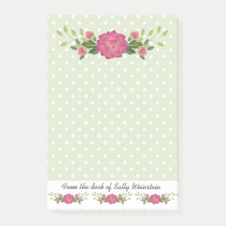 Pink roses and Polka Dots Post It Note Pad