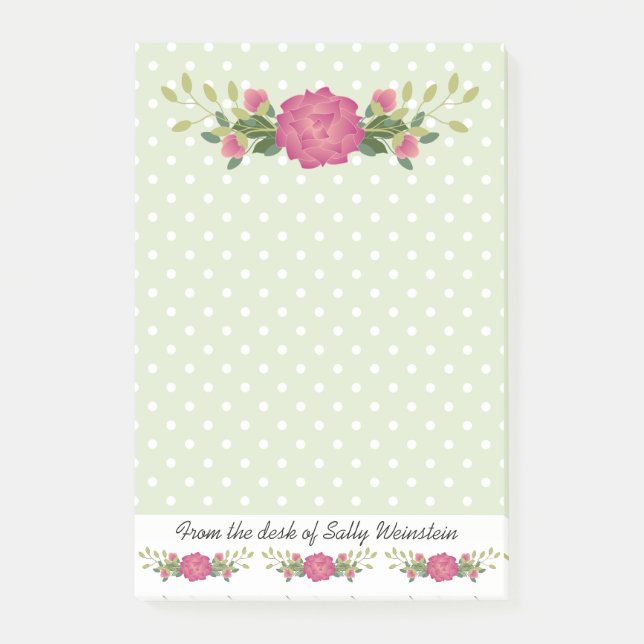 Pink roses and Polka Dots Post It Note Pad (Front)