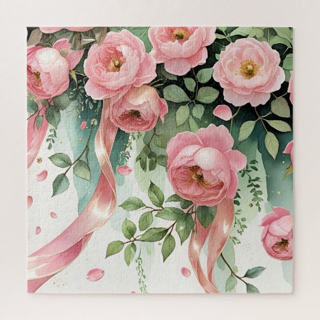 Pink Roses and Ribbons Jigsaw Puzzle (Vertical)