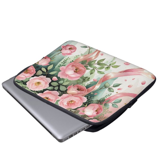 Pink Roses and Ribbons Laptop Sleeve (Front Bottom)