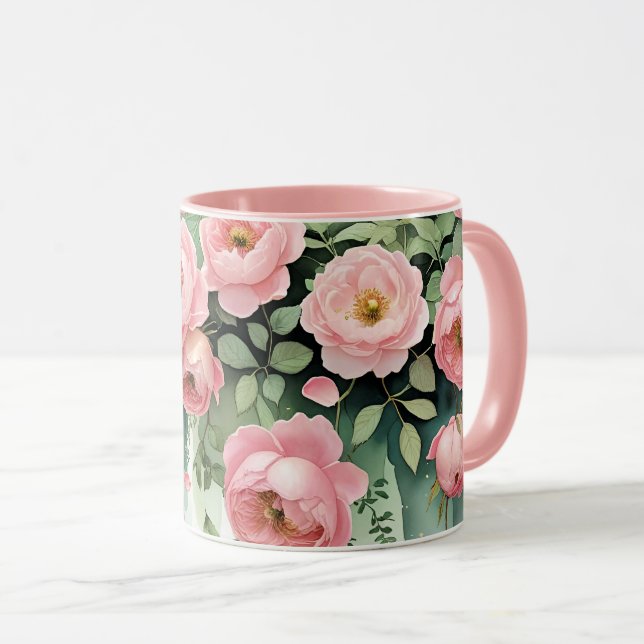 Pink Roses and Ribbons Mug (Front Right)