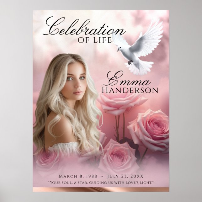 Pink Roses and Rose Gold Funeral welcome sign (Front)