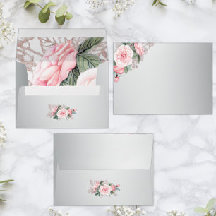 Pink Roses and Silver Wedding Envelope
