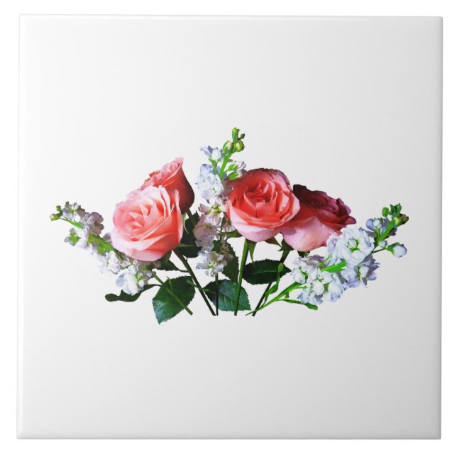 Pink Roses and Snapdragons Ceramic Tile (Front)