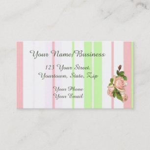 Pink Roses And Stripes Business Card