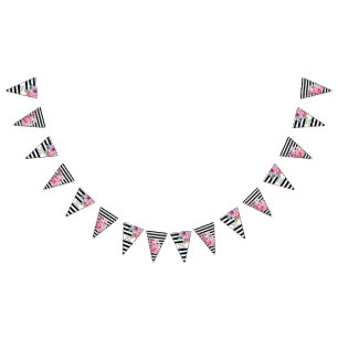 Pink Roses and Stripes Pretty Floral Wedding Bunting Flags