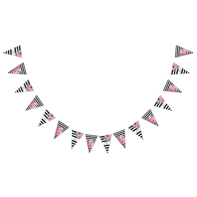 Pink Roses and Stripes Pretty Floral Wedding Bunting Flags (All)