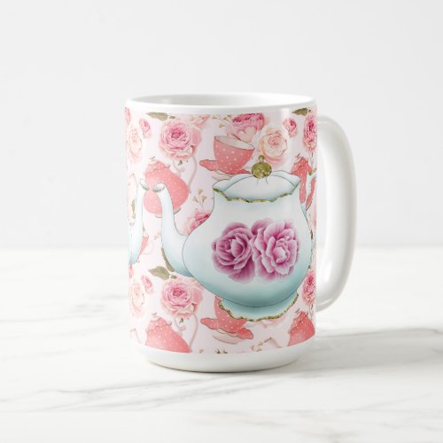 Pink Roses And Tea Pots Coffee Mug