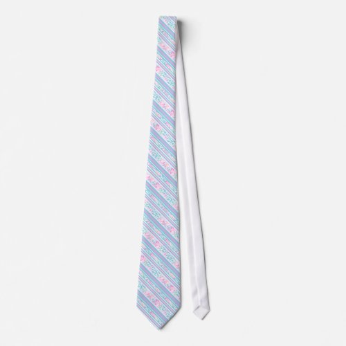 Pink Roses and Turquoise Pink White Stripes Tie