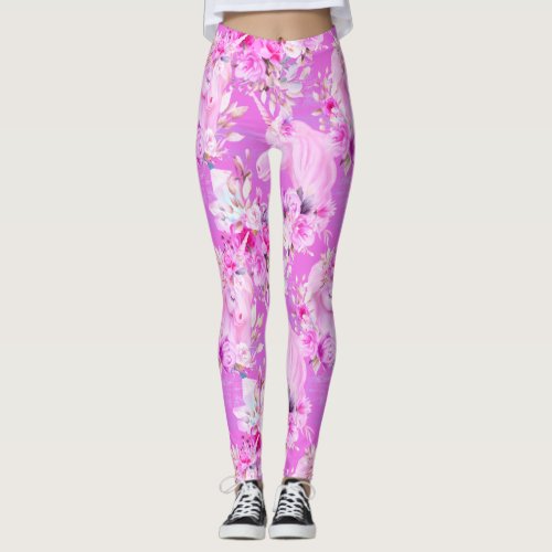 Pink Roses and Unicorns Leggings