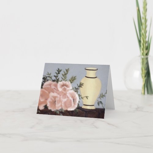 Pink Roses and Vase Note Card