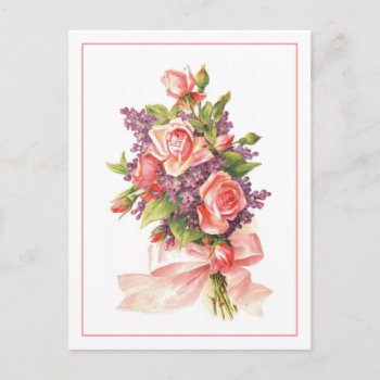 Pink Roses And Violets Postcard by lazyrivergreetings at Zazzle