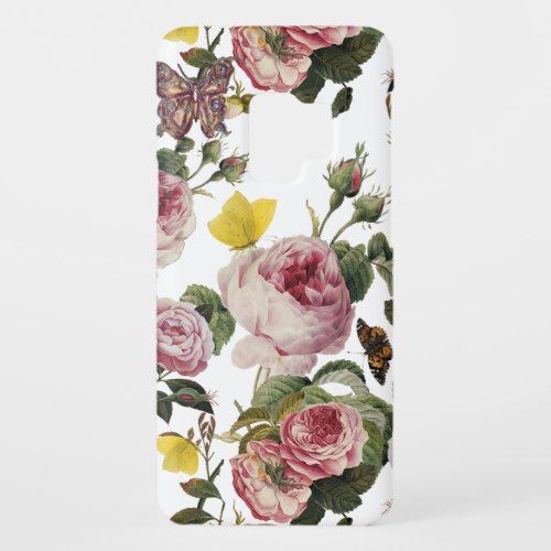 PINK ROSES AND YELLOW BUTTERFLIES White Floral Case_Mate Samsung Galaxy S9 Case