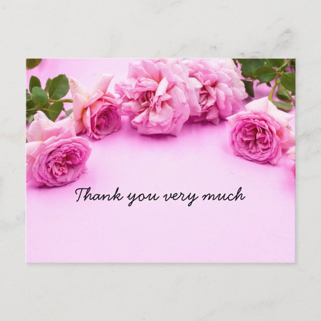 Pink roses are on pink background thank you card (Front)