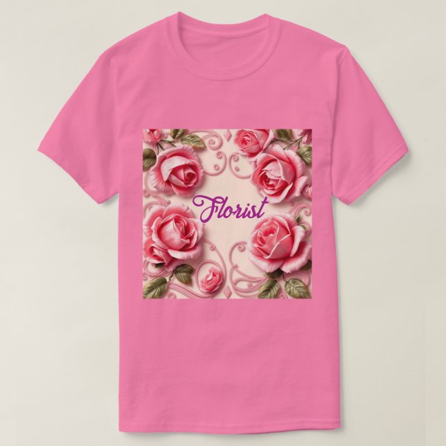  Pink Roses Art Nouveau Florist T-Shirt (Design Front)