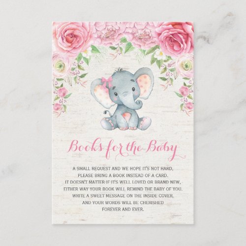 Pink Roses Baby Elephant Bring a Book Insert Card