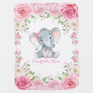 Pink Roses Baby Elephant Nursery Baby Blanket