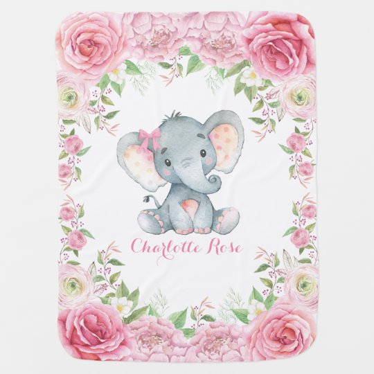 Pink Roses Baby Elephant Nursery Baby Blanket Zazzle Com