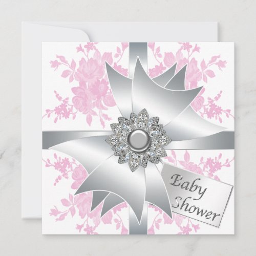 Pink Roses Baby Girl Baby Shower Invitations