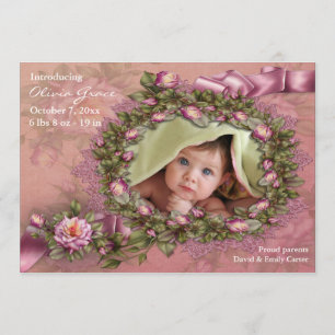 Pink Roses Baby Girl Photo Birth Announcements