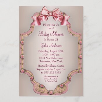 Pink Roses Baby Girl Shower Invitations by decembermorning at Zazzle