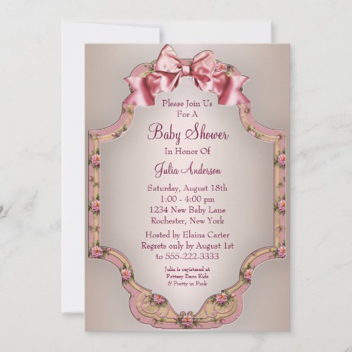 Pink Roses Baby Girl Shower Invitations