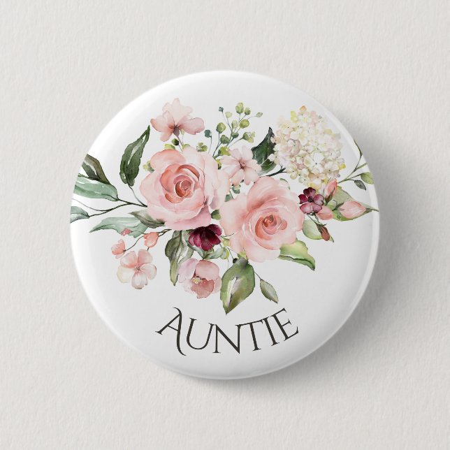Pink Roses Baby Shower Button Aunt Button (Front)