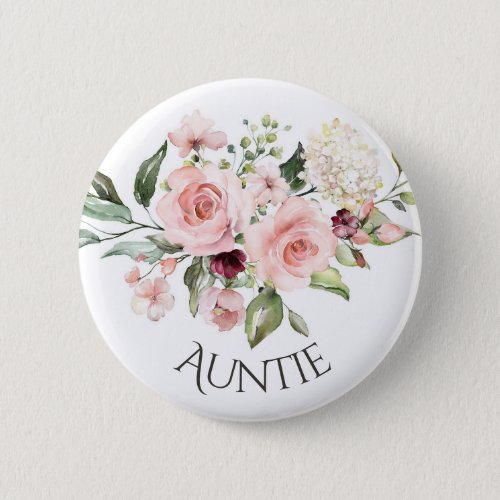 Pink Roses Baby Shower Button Aunt Button