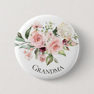 Pink Roses Baby Shower Button Grandma Button